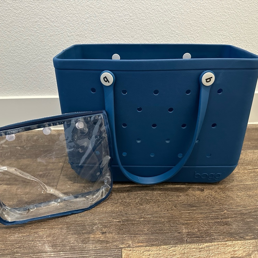 Bogg Blue Tote Bag with Clear Pouch